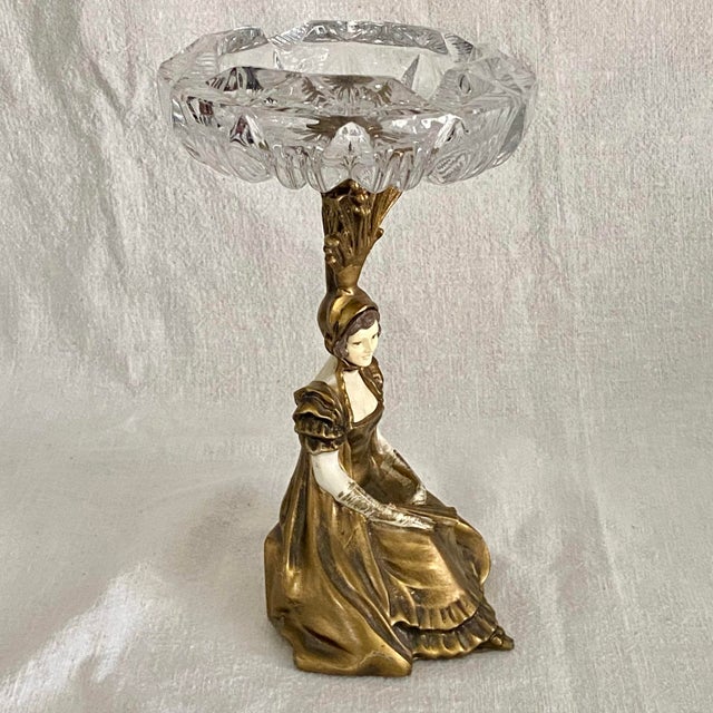 Cast Gilded Age Lady Statue Crystal Ashtray For Sale In Sacramento - Image 6 of 12