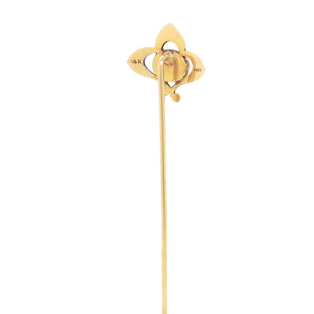 Metal Antique Art Nouveau 14k Gold & Jade Green Glass Stickpin For Sale - Image 7 of 12