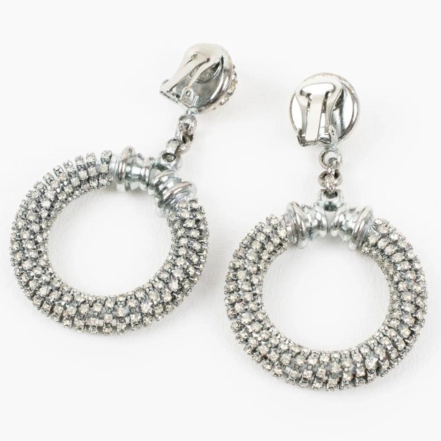 Silver Gianfranco Ferre Crystal Jeweled Clip Earrings For Sale - Image 8 of 8