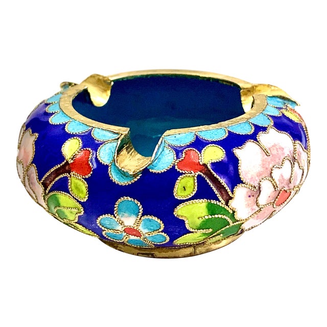 Vintage Chinoiserie Enamel Cloisonne Ashtray For Sale