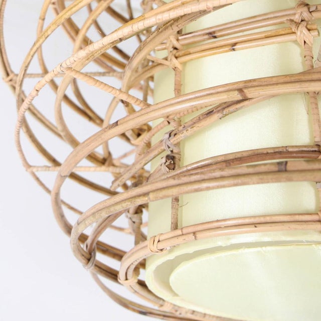 Vintage Rattan and Fabric Pendant Light For Sale - Image 4 of 11