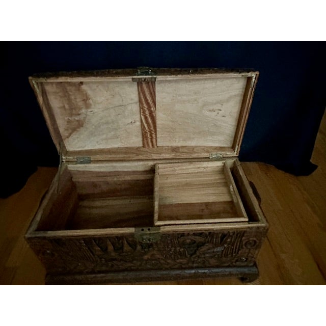 Vintage Medium Asian Hand-Carved Camphor Wood Chest With Brass Hardware For Sale - Image 9 of 15