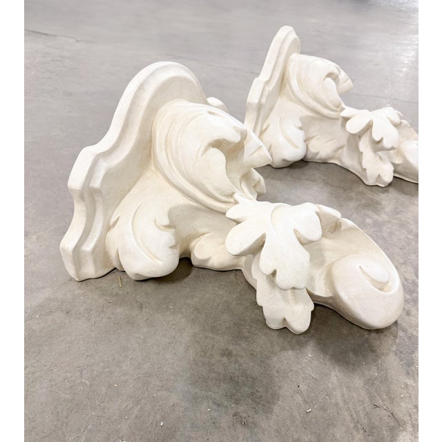 Rococo Neoclassical Acanthus Leaf Cast Stone Garden Wall Brackets Shelves For Sale In Tampa - Image 6 of 15