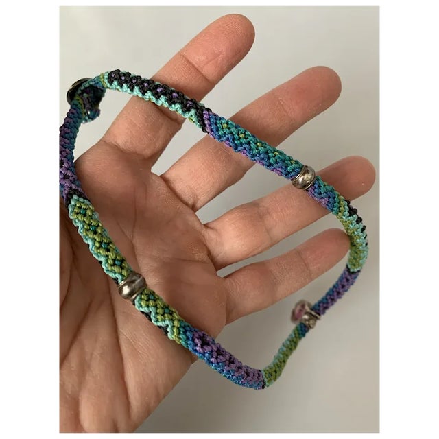 Sterling and Pink Stone Macrame Necklace For Sale - Image 11 of 12