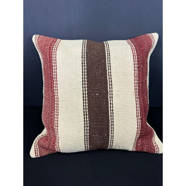 Turkish Hemp Pillow Cushion Natural Beige Red Cushion Cover 20x20 For Sale - Image 4 of 4