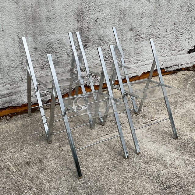 Vintage Boho Chrome and Metal Folding Chairs - Set of 4 For Sale - Image 9 of 9