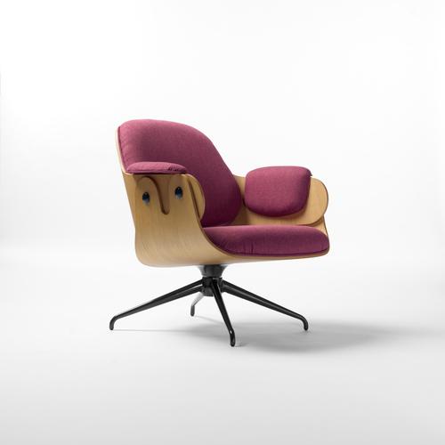 Oak and Fuchsia Upholstery Low Lounge Chair by Jaime Hayon For Sale - Image 6 of 11