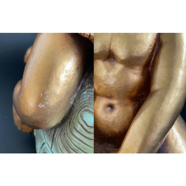 Large Vintage Italian Boy on Tortoise Chalkware Statue For Sale - Image 11 of 12