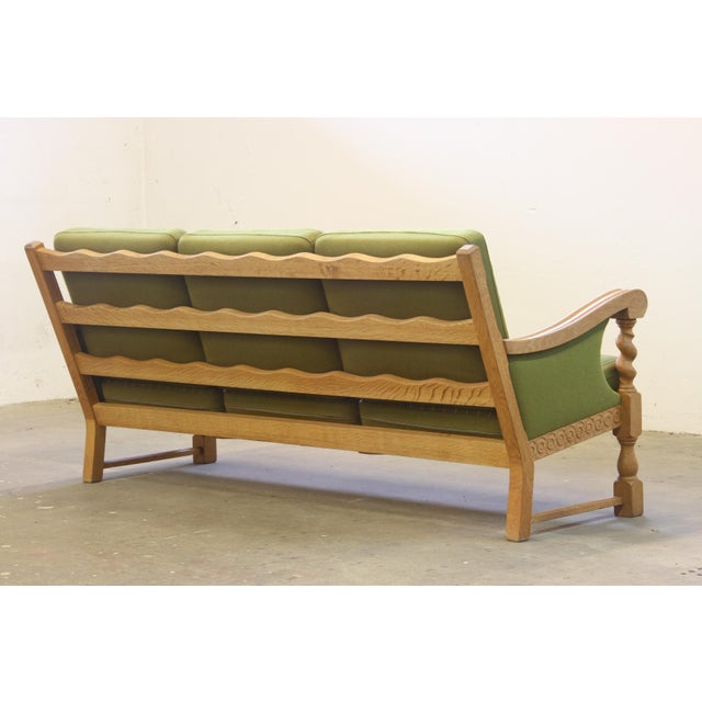 Low Back Three-Seater Sofa in Oak by Henning Kjærnulf, 1960s For Sale - Image 6 of 14