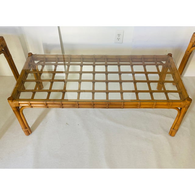Mid-Century Modern 1950 Mid Century Modern Bamboo W Glass Coffee Table For Sale - Image 3 of 5