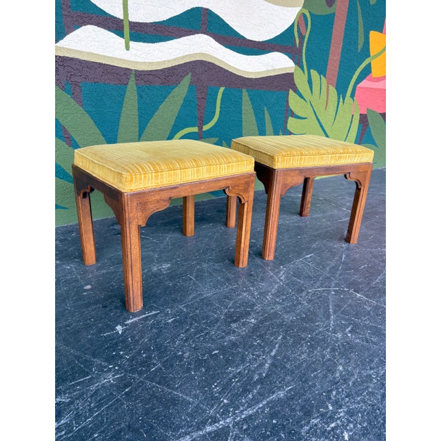 Yellow Ethan Allen Striped Velvet Ottoman Pair For Sale - Image 8 of 9