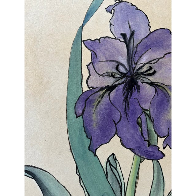 Chinese Vintage Sumi-E Original Watercolor Painting by Lee Gerry Wertheimer For Sale - Image 3 of 5