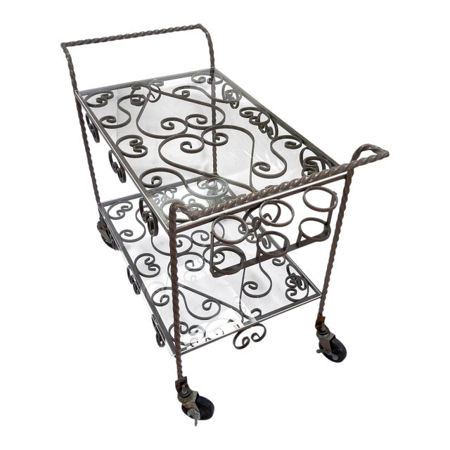 1950s Wrought Iron Outdoor Bar Cart/ Plexi Tops For Sale