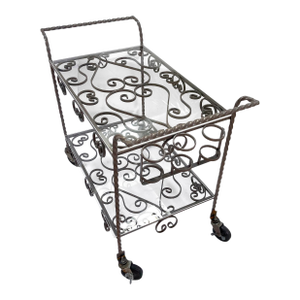 1950s Wrought Iron Outdoor Bar Cart/ Plexi Tops
