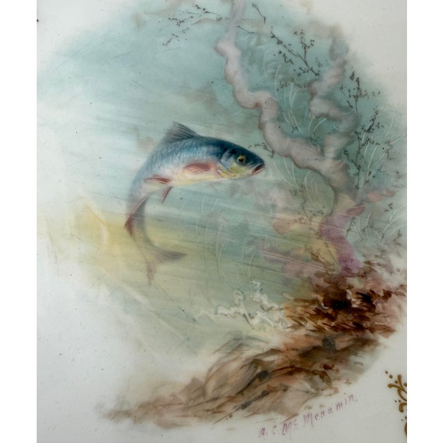 Set of 6 Antique 1800's Hand Painted Limoges Tressemanes & Vogt Porcelain Fish Plates For Sale - Image 11 of 18
