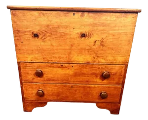 Antique American Early 19th Century 2 Drawer Pine Blanket Chest