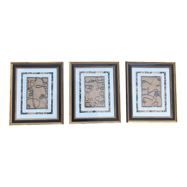 Contemporary Three Original Wayne Cunningham Abstract Marker Drawings- Set of Three For Sale