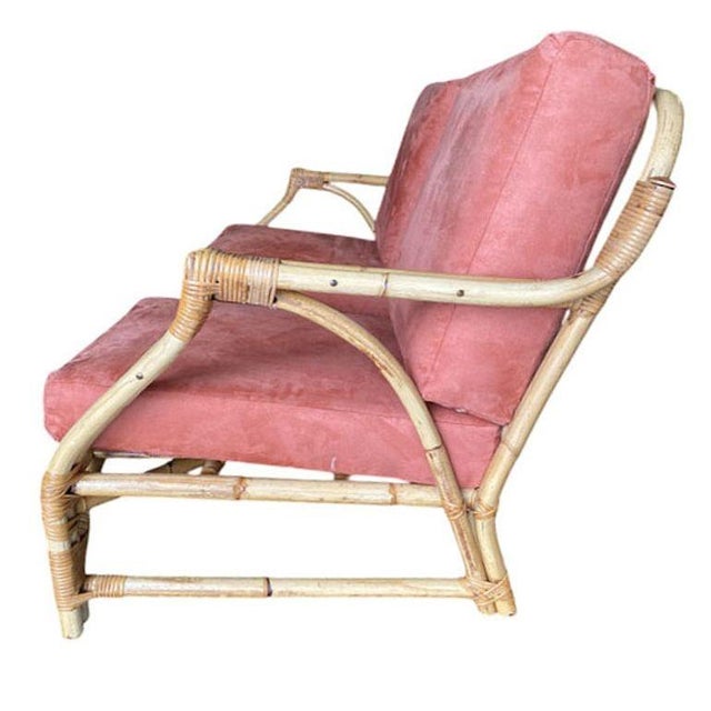 Mid-Century Modern Mid-Century 2-Strand Transitional Arm 3-Seat Petite Rattan Sofa W/ Arched Base For Sale - Image 3 of 5