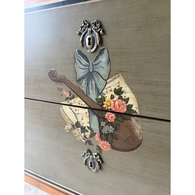 Neoclassical Vintage Drexel Heritage Hand-Painted Neoclassical Dresser With Faux Stone Top For Sale - Image 3 of 16