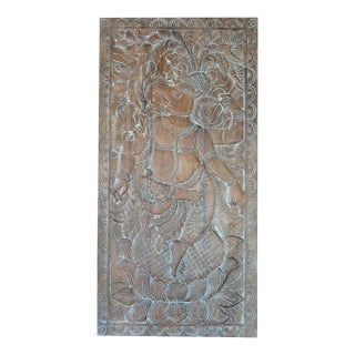 Vintage Woods Dancing Ganesha Art, Indian Wall Sculpture, Barn Door, 72x35 For Sale