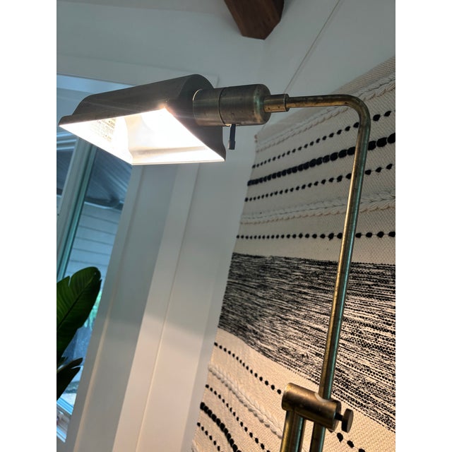Vintage Adjustable Brass Pharmacy Floor Lamp With Patinated Finish For Sale - Image 10 of 12
