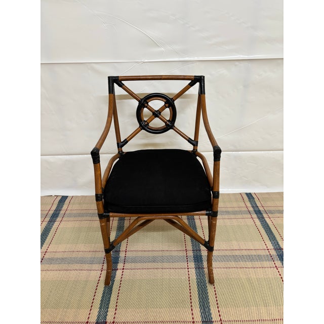 1980s Vintage Alleged McGuire Rattan 'Target Back' Armchair For Sale - Image 5 of 9