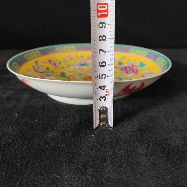 Chinese Ceramic Plate,Qianlong Marked Famille Yellow Ground Rose Porcelain Plate Hand Painted Flowers Pattern For Sale - Image 9 of 11