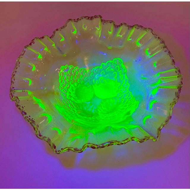Antique Jefferson Northwood Vaseline Glass Ruffle Bowl For Sale - Image 4 of 8