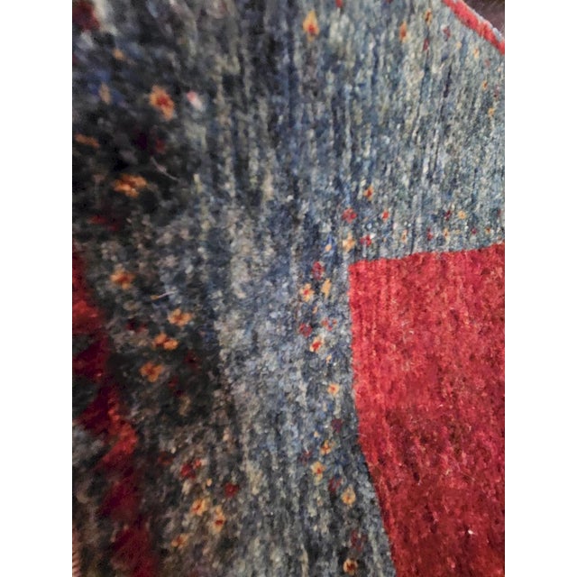 Blue Hand-Knotted Red and Blue Wool Kashkuli Sherkat Rug, 1970s For Sale - Image 8 of 10
