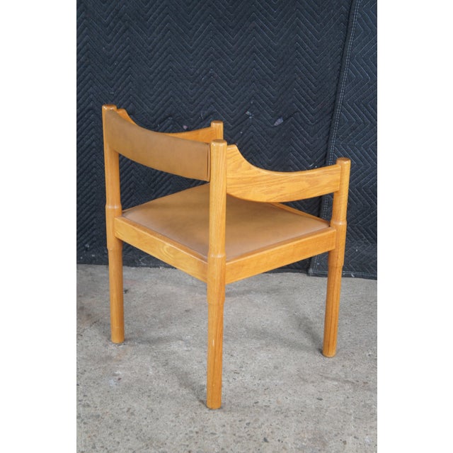 Brown Set of 4 Mid 20th Century Attributed to Vico Magistretti Italian Mid-Century Modern Carimate Dining Armchairs Leather For Sale - Image 8 of 15