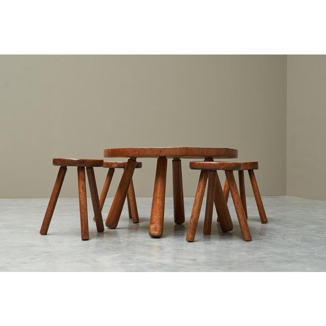 Mid-Century Modern Coffee Table and Stools in Oak, 1940s, Set of 5 For Sale - Image 4 of 13