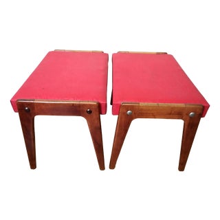 Vintage Red Beech Poufs, Italy, 1940s, Set of 2 For Sale