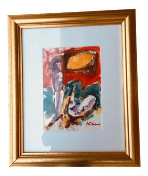 1990s Expressionist Style Figurative Watercolor Painting Signed Howard Kline, Framed