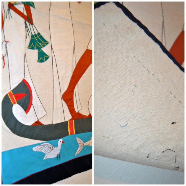 Linen Handmade Egyptian Tapestry Khayamiya Marsh Scene on the Nile For Sale - Image 8 of 12