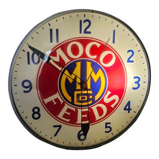 Vintage Moco Feeds Clock Bubble Glass Morrow Milling Co Advertising For Sale