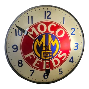 Vintage Moco Feeds Clock Bubble Glass Morrow Milling Co Advertising