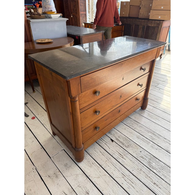 19th Century French Empire Walnut Marble Top Chest of Drawer / Commodes For Sale - Image 6 of 11