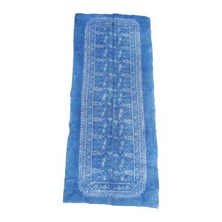 Vintage Softly Faded Blue Batik Table Runner For Sale
