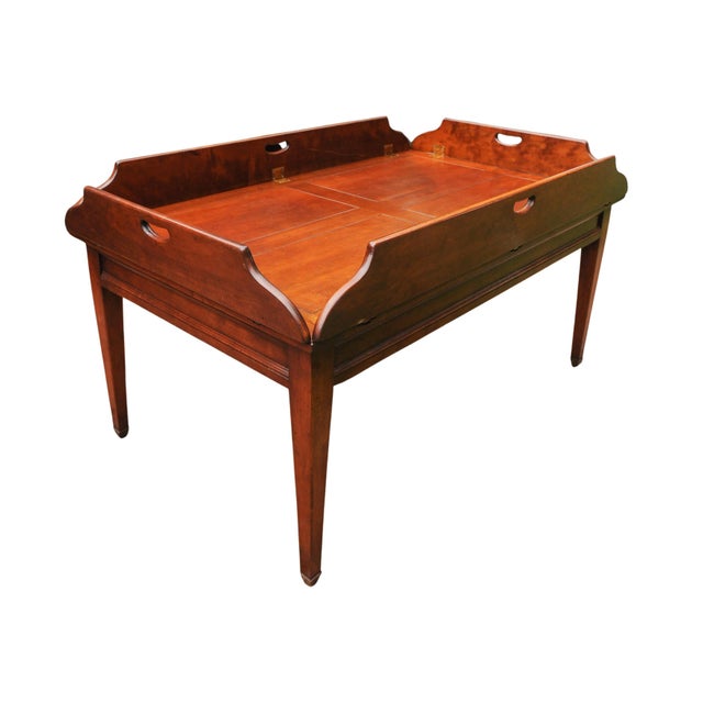 Campaign mahogany & brass butler's coffee table hand crafted by kennedy furniture for harrods fixed stand terminating on...