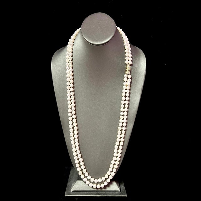Traditional Akoya Pearl Diamond Necklace 14k Y Gold Certified For Sale - Image 3 of 10