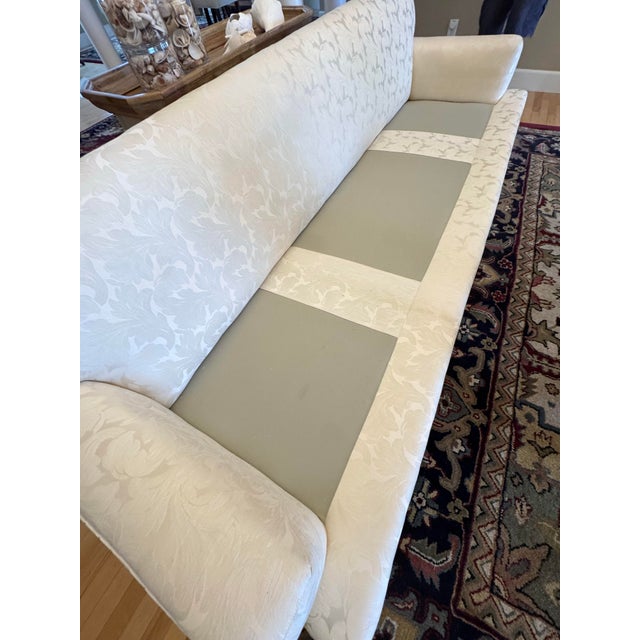Ivory 1960s Grand Scale Formal Sofa Hollywood Regency Damask Fabric For Sale - Image 8 of 12