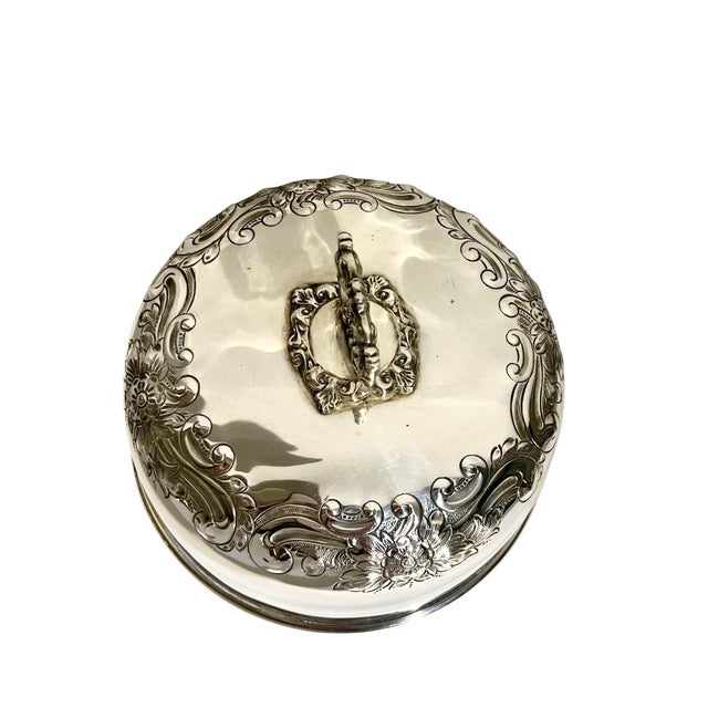 Antique French Silver Plate Serving Dome With Ornate Floral Detail For Sale - Image 6 of 11