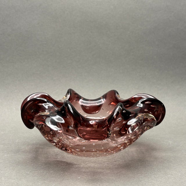 Barovier e Toso Vintage Barovier & Toso Attributed Mid-Century Amethyst Controlled Bubble Murano Art Glass Trinket Dish Bowl For Sale - Image 4 of 9