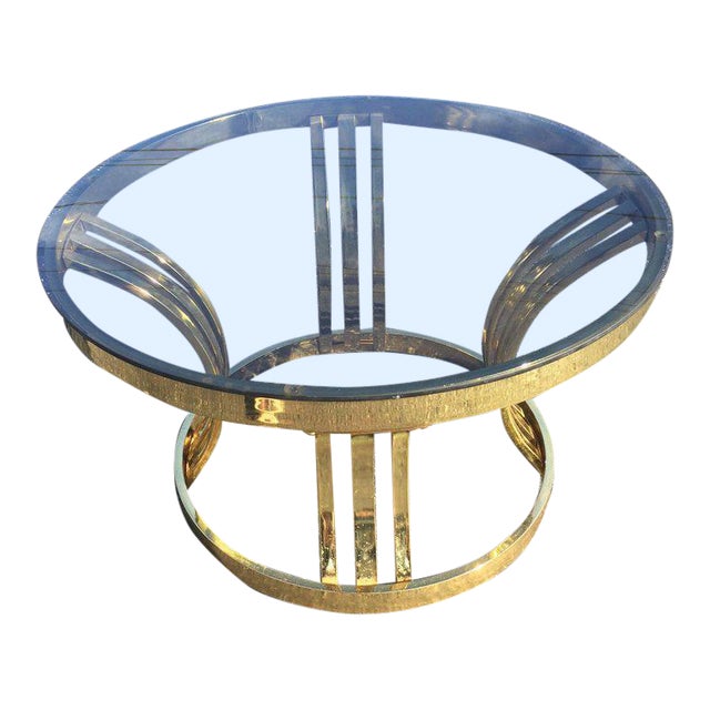 Milo Baughman Brass & Smoked Glass Round Coffee Table Chairish