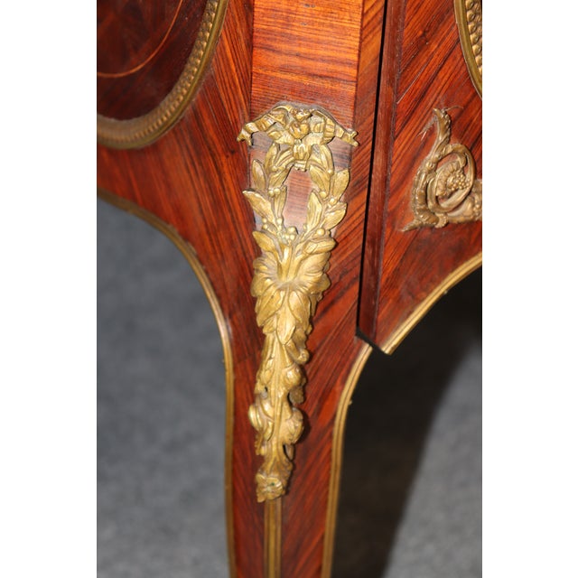 19th C French Louis XV Style Bronze Ormolu Mounted and Parquetry Inlaid Vitrine. For Sale - Image 11 of 14
