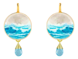 Ocean-Themed Mother of Pearl Drop Earrings With Topaz Briolette, A Pair