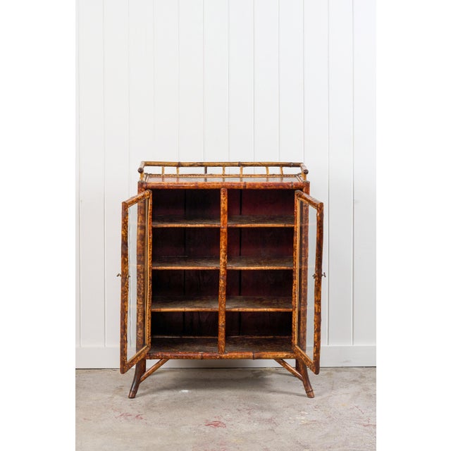 Victorian Antique Victorian Tiger Bamboo Glazed Bookcase Cabinet (C. 1870) For Sale - Image 3 of 15