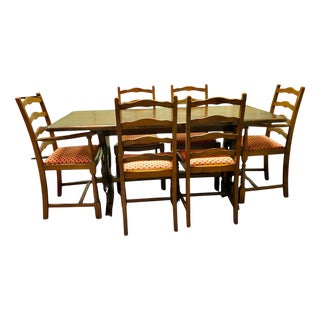 Vintage Oak Refectory Table and Chairs, 1960, Set of 7 For Sale