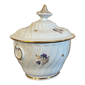 Antique 18th Century English George III Worcester Porcelain Sugar Bowl or Box in Blue & Gold Sprig