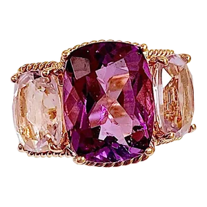 Christina Addison Elegant Three Stone Amethyst Ring With Gold Rope Twist Border